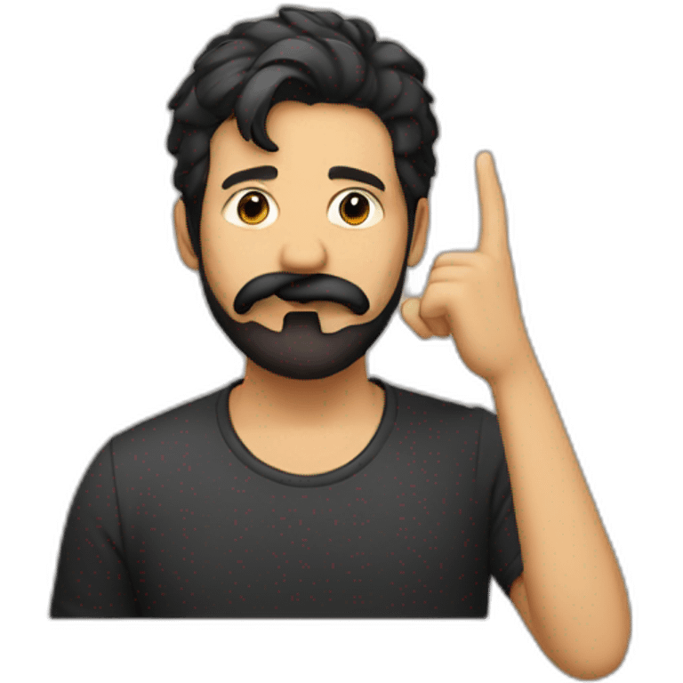 A guy with his finger in his mouth making the silence sign, black hair, beard emoji