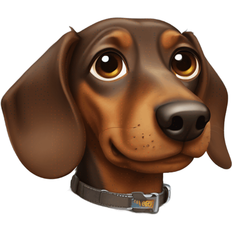 A Brown dachshund with a collar on that has the dogs name “Otis” emoji