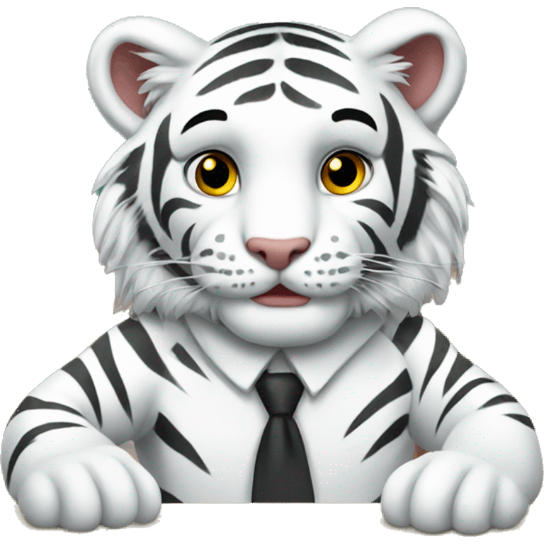 White tiger sitting in a school desk  emoji