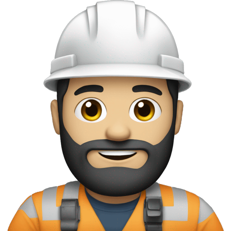 White engineer with black-beard wearing white helmet and holding ipad emoji