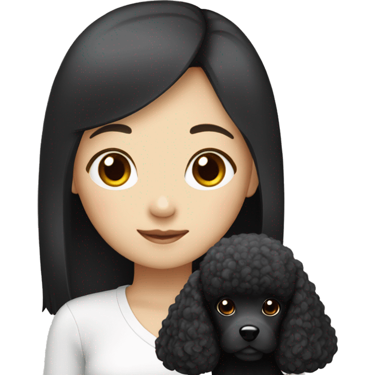 One Korean girl with black long straight hair with one black poodle emoji