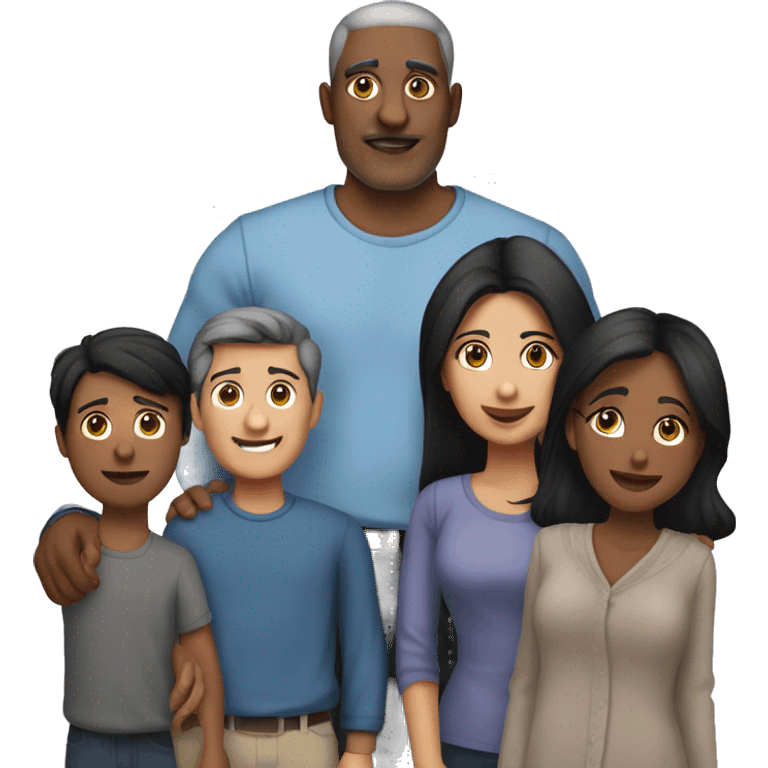 Draw a Latin family of 4. A 57-year-old man. 49-year-old woman. 27-year-old girl and a 22-year-old tall boy. All members of the family with black hair  emoji