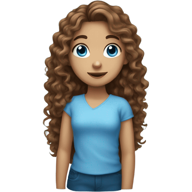 Long curly brown hair blue eyes girl with one arm  emoji