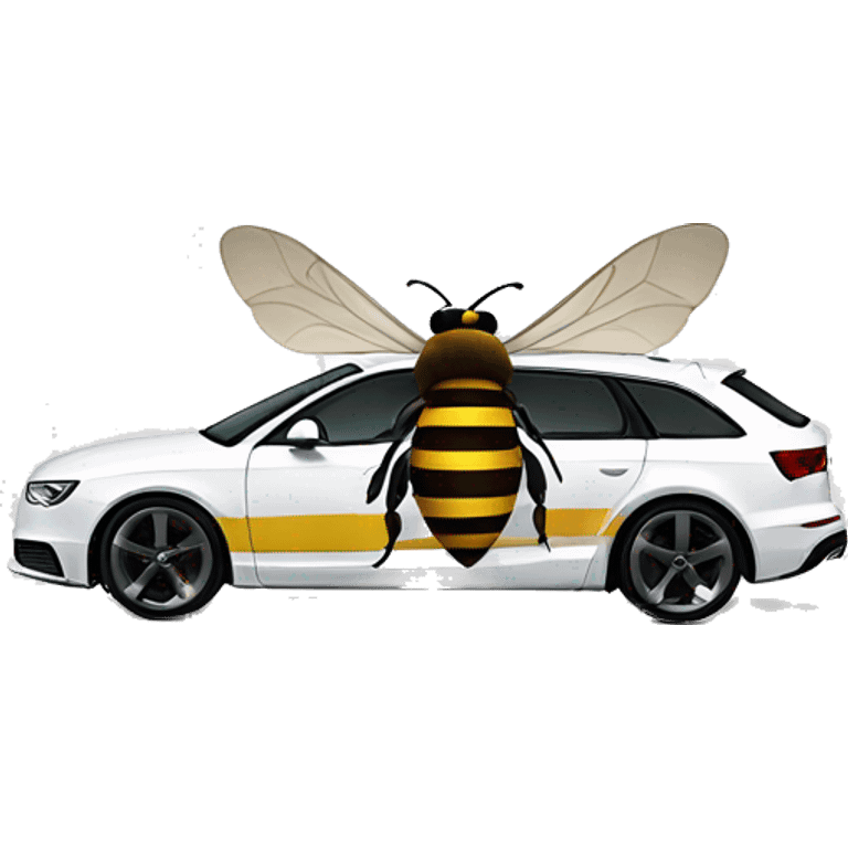 Bee in sunglasses driving inside white Audi  emoji