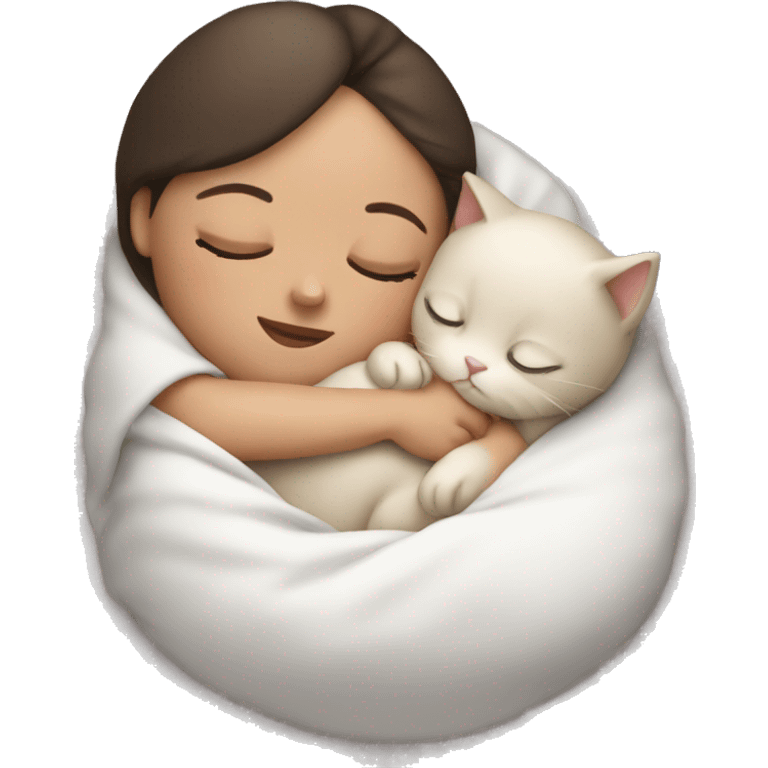 white brunette sleeping newborn baby cuddling with cat emoji