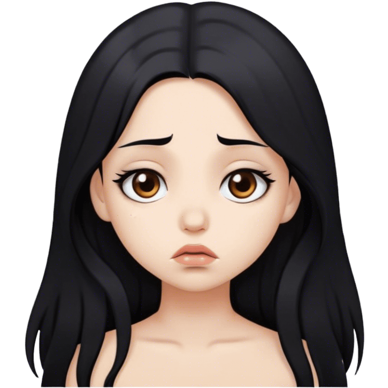 sad girl with long black hair and brown eyes and white skin pouting emoji