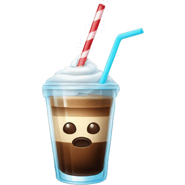 coffe in a glass with ice and straw emoji