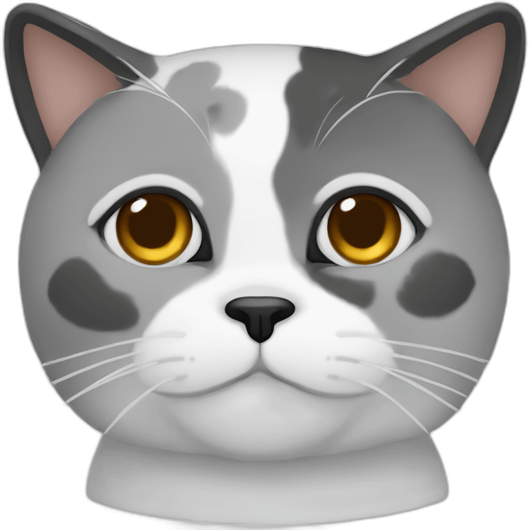 senior chubby diluted calico cat, white chin, black nose, grey ears, grey and white emoji