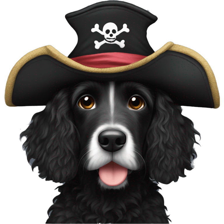 a black springerdoodle with a pirate hat emoji