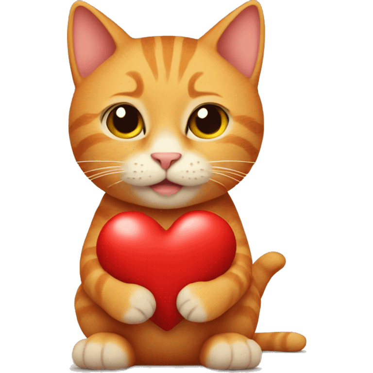 ginger cat holds a heart in his paws emoji