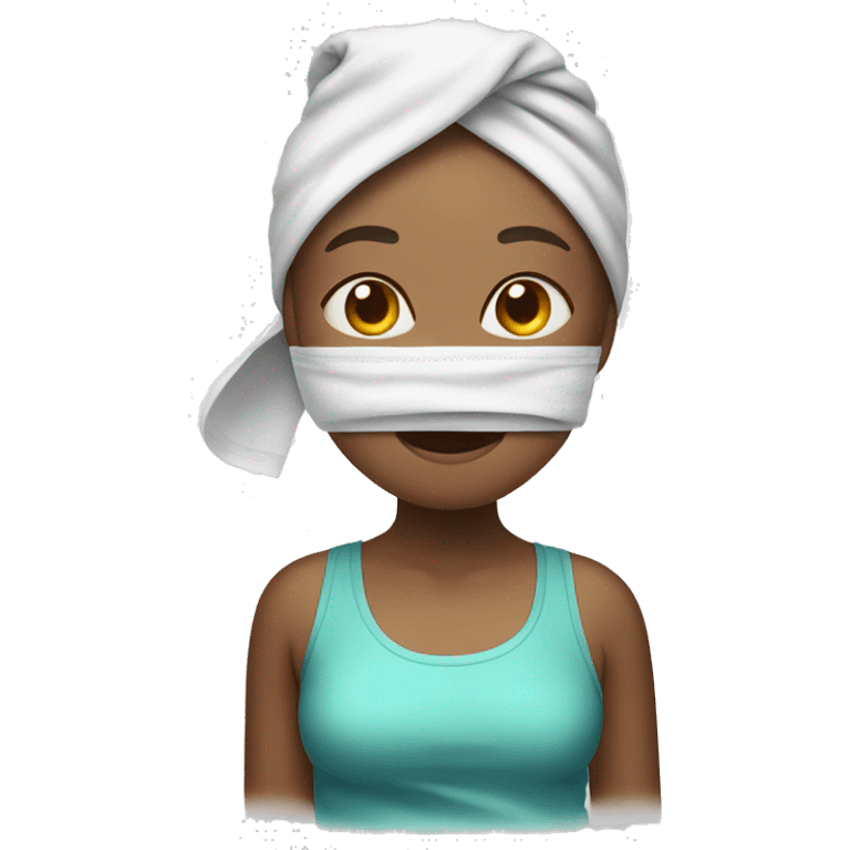 Girl with towel on head and face mask on emoji