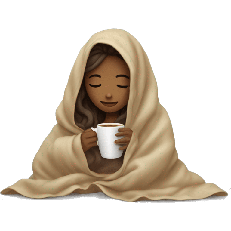 girl inside a blanket sipping coffee eyes closed emoji