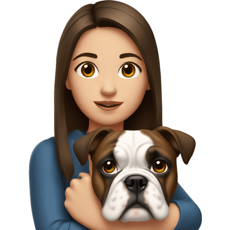 A brunette girl with an English bulldog emoji