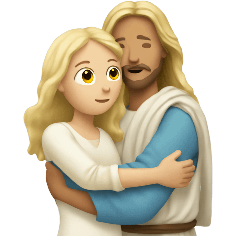 jesus hugging woman with blonde hair emoji