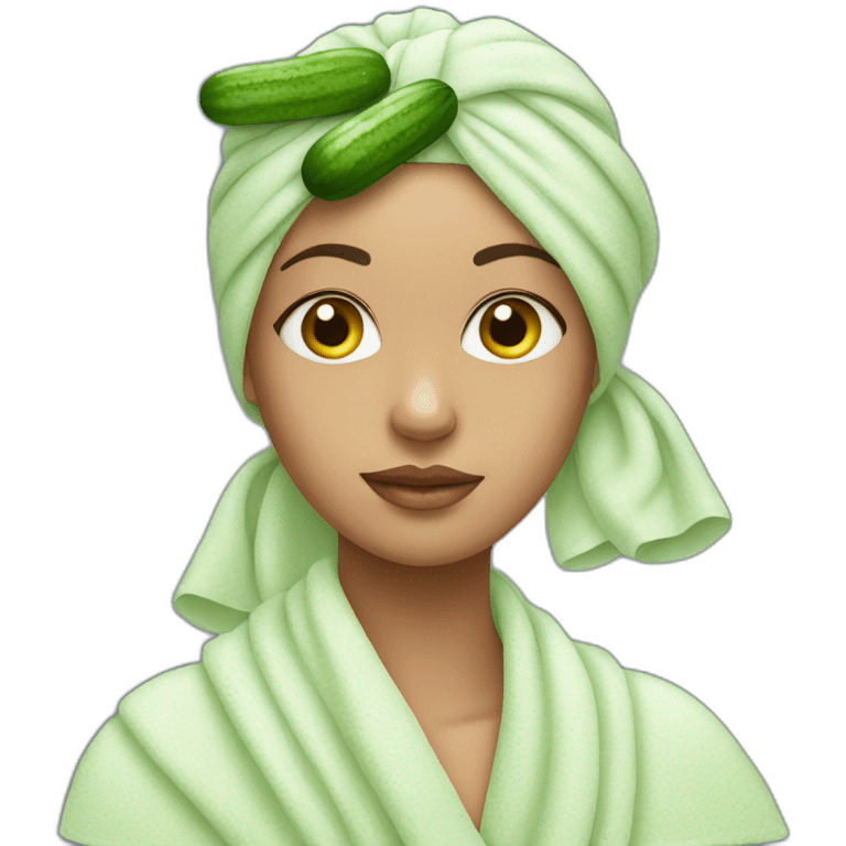 girl with cucumbers on her eyes and a towel on her head emoji