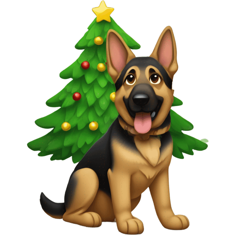 German Shepard in front of Christmas tree emoji