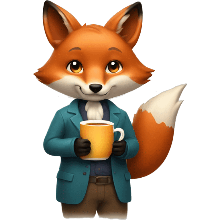 A fox with hot tea in hands emoji