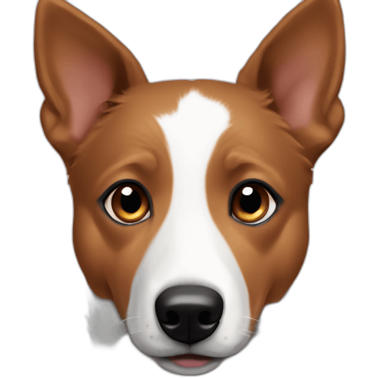 Texas heeler mix dog with brown eyes and lopsided ears emoji