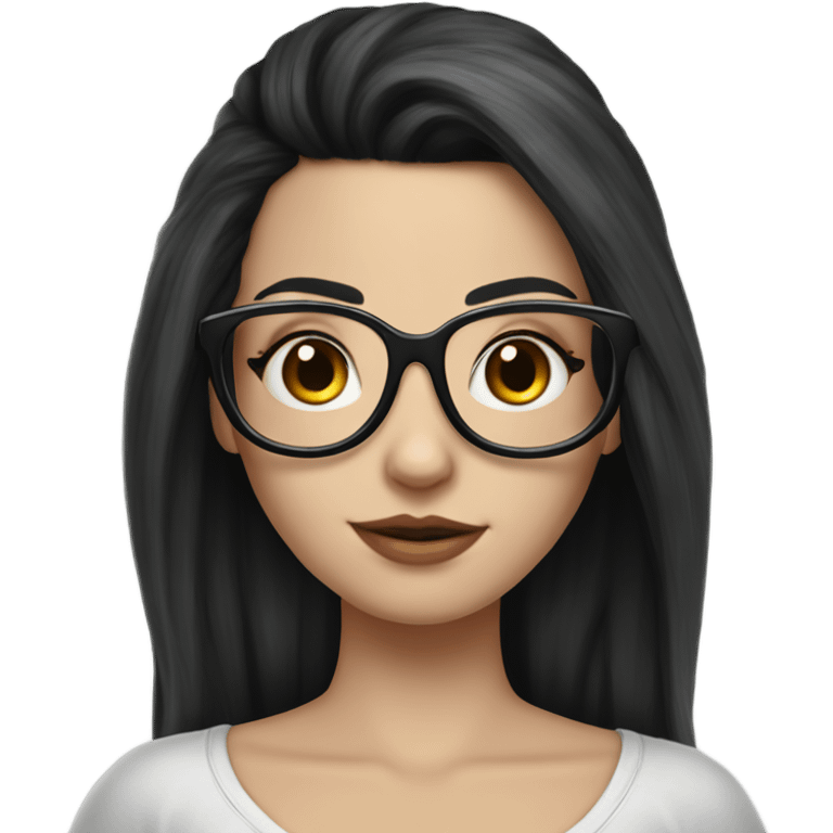 Hyperrealistic beautiful white girl, wearing a crown and glasses with tattoos, with long black hair  emoji