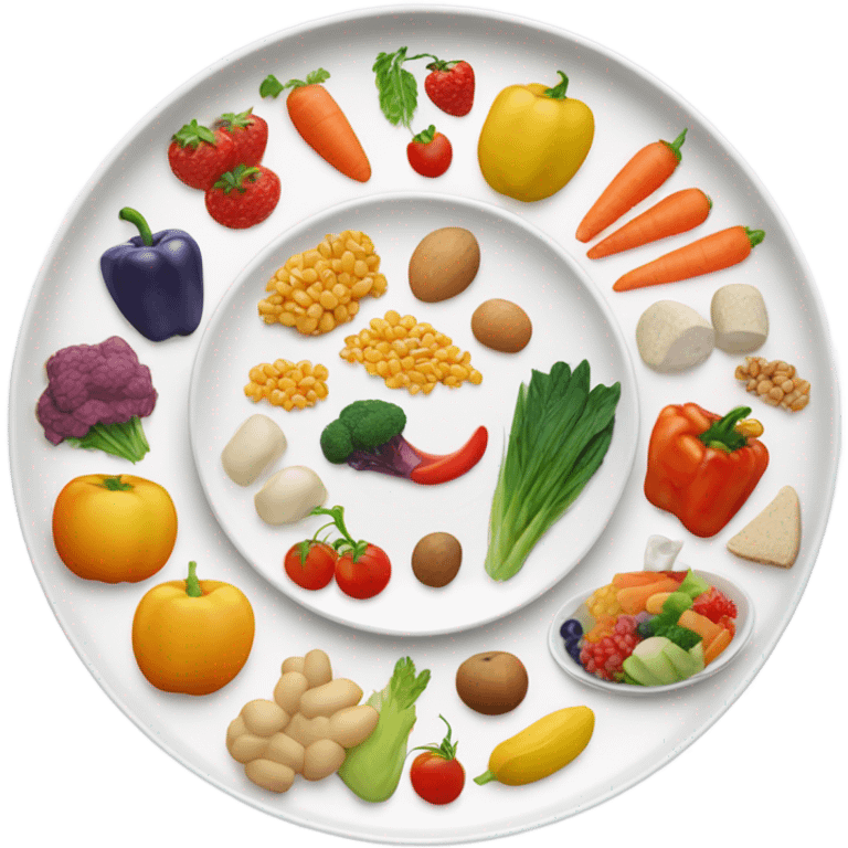 round white plate with healthy food emoji