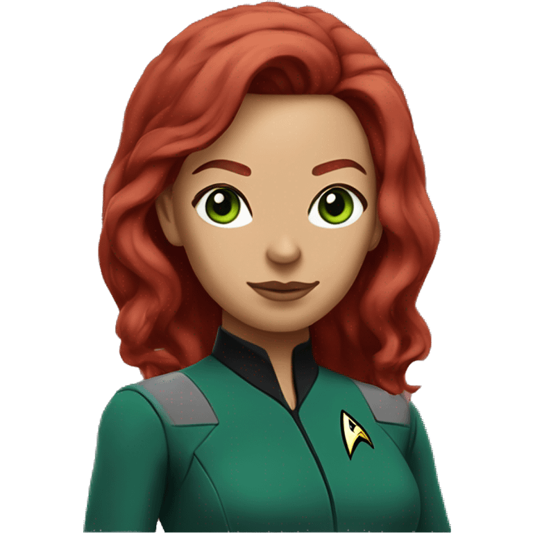 Star Trek woman red hair green eye burgundy suit emoji