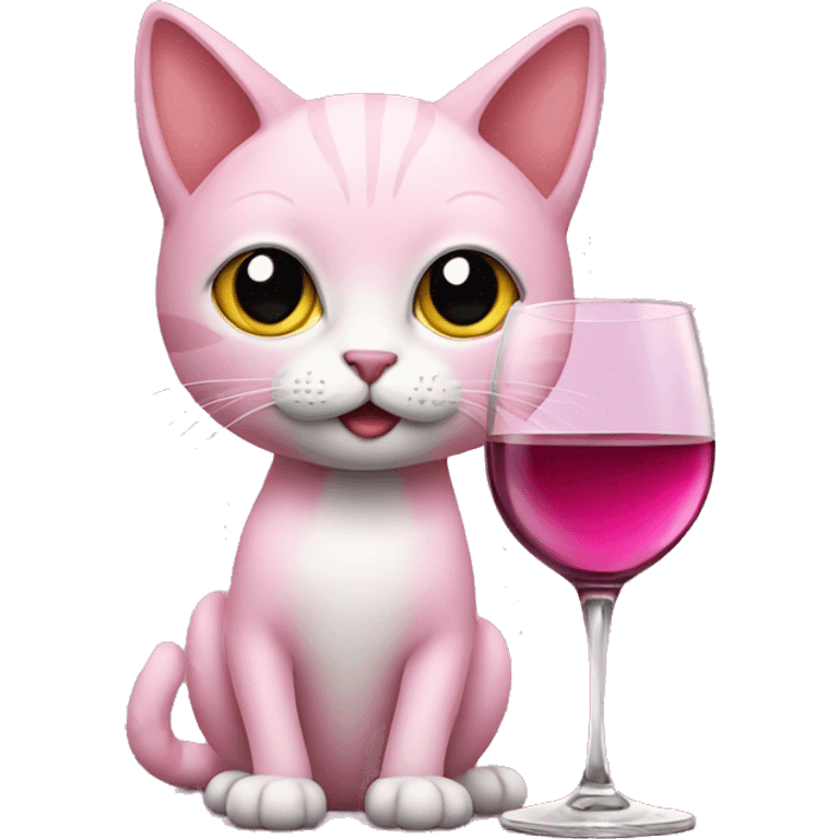 Cat holding a wine glass wearing pink emoji