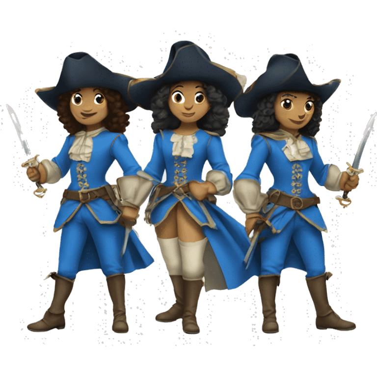 Three musketeers – two are female and one all dressed in blue emoji