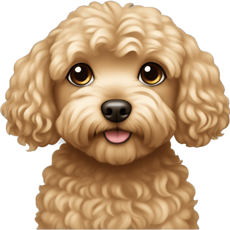 Brown dog maltipoo with girl, girl has a blonde hair emoji