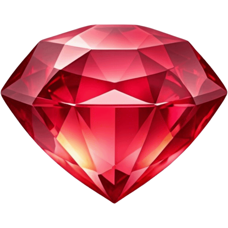 Cinematic Realistic Ruby Emoji, Deep and rich, with a smooth, polished surface gleaming in brilliant red, the facets catching light and casting fiery reflections. The rich color seems to glow with an inner warmth, while a soft, subtle shimmer highlights the edges. Soft glowing outline, capturing the essence of passionate beauty and timeless elegance in a precious ruby. emoji