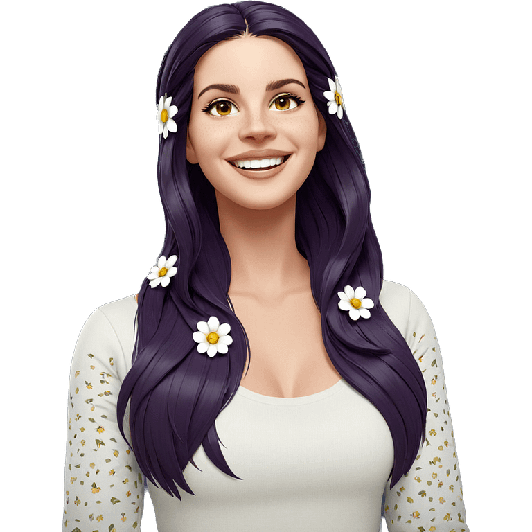 smiling girl with flower hair emoji