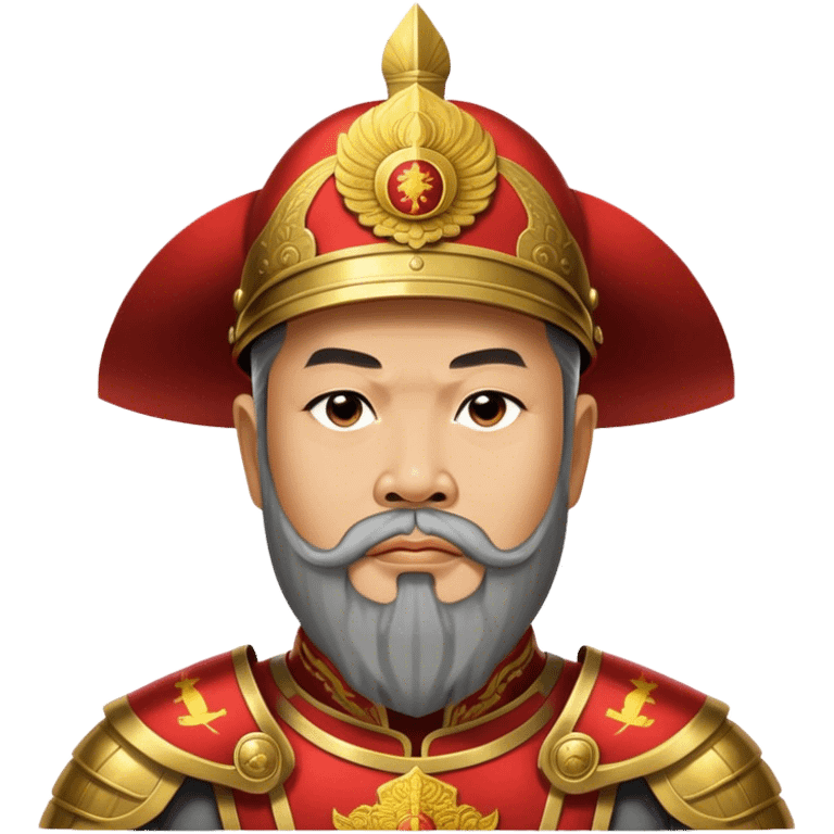 ​Cinematic Realistic Portrait of Trần Hưng Đạo, depicted as a revered Vietnamese general with his characteristic traditional Vietnamese beard and historic armor, his determined gaze illuminated by dramatic historical lighting that evokes his legendary martial spirit and leadership, emoji