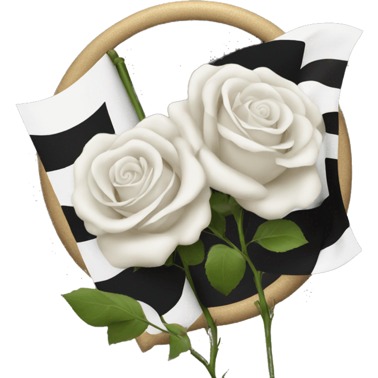 white flag with 3 roses on a black circle  emoji