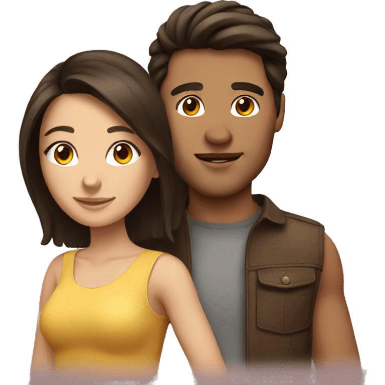 Brunette couple girl and guy emoji