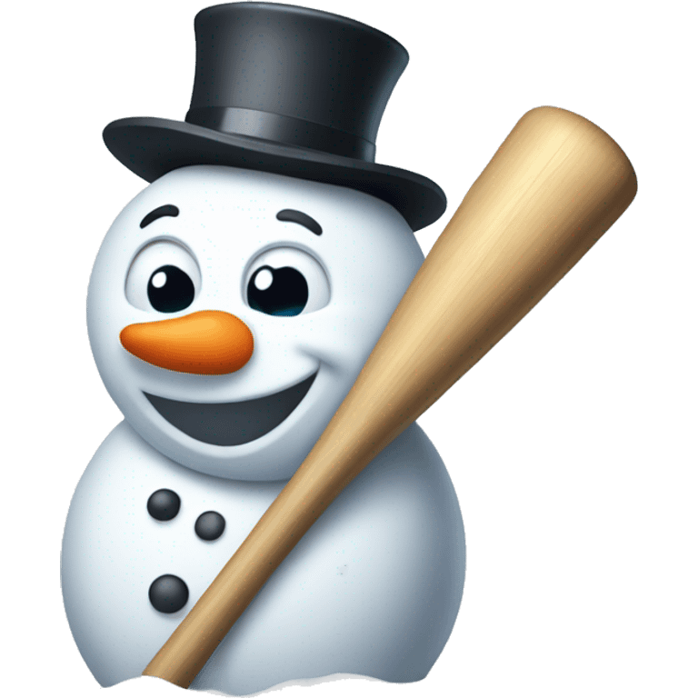 happy snowman holding baseball bat emoji