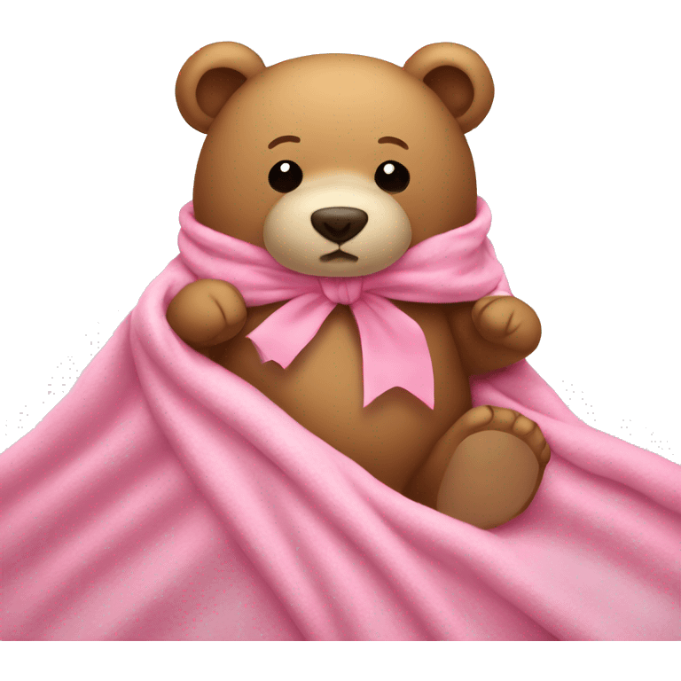 Stuffed bear wearing a bow covered with a pink blanket cute emoji