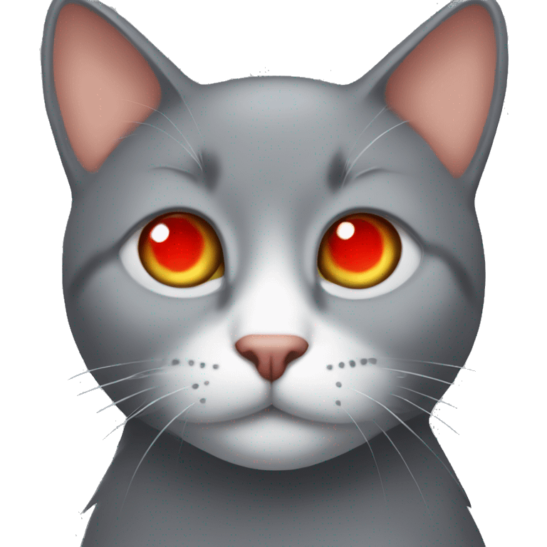 grey cat with orange eyes with red heart emoji