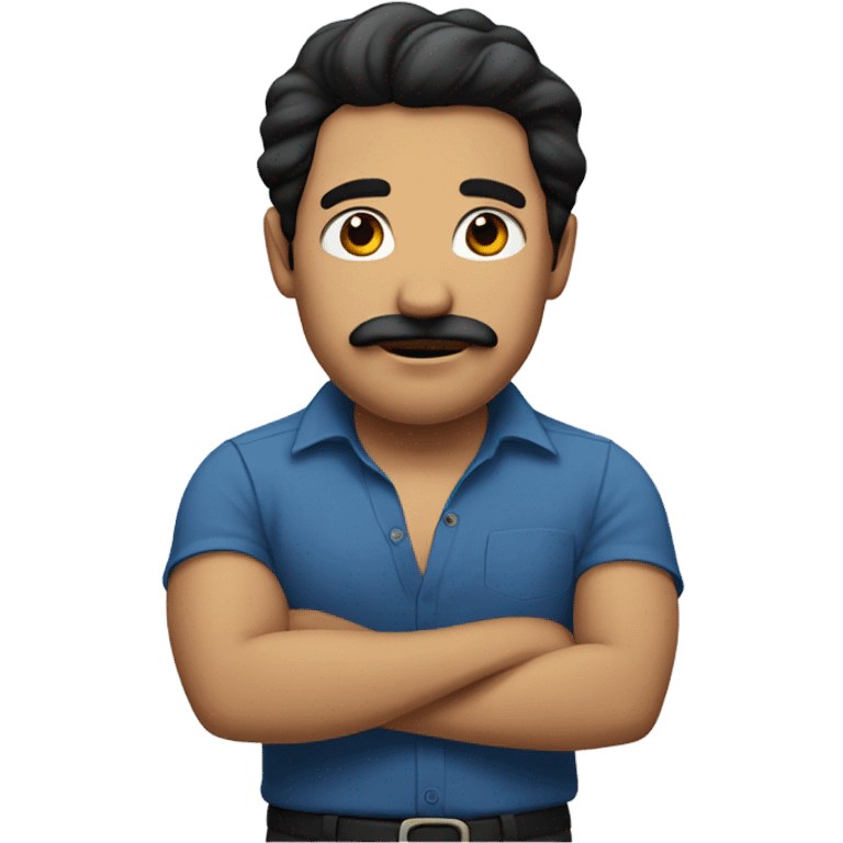 A man with a barely grown mustache and black hair blue shirt emoji