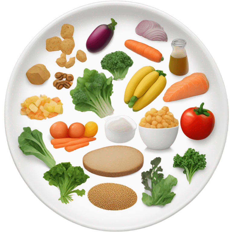 round white plate with healthy food emoji