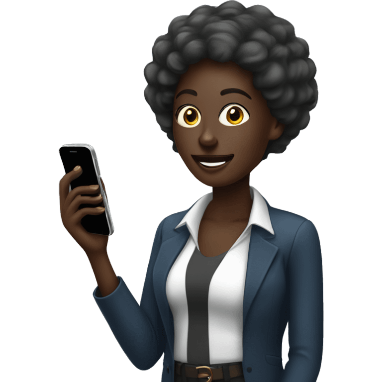 dark skinned woman onmobile phone call. enjoying the process emoji