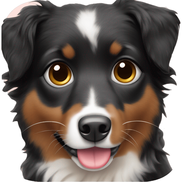 Small black australian shepherd dog with dessert  emoji