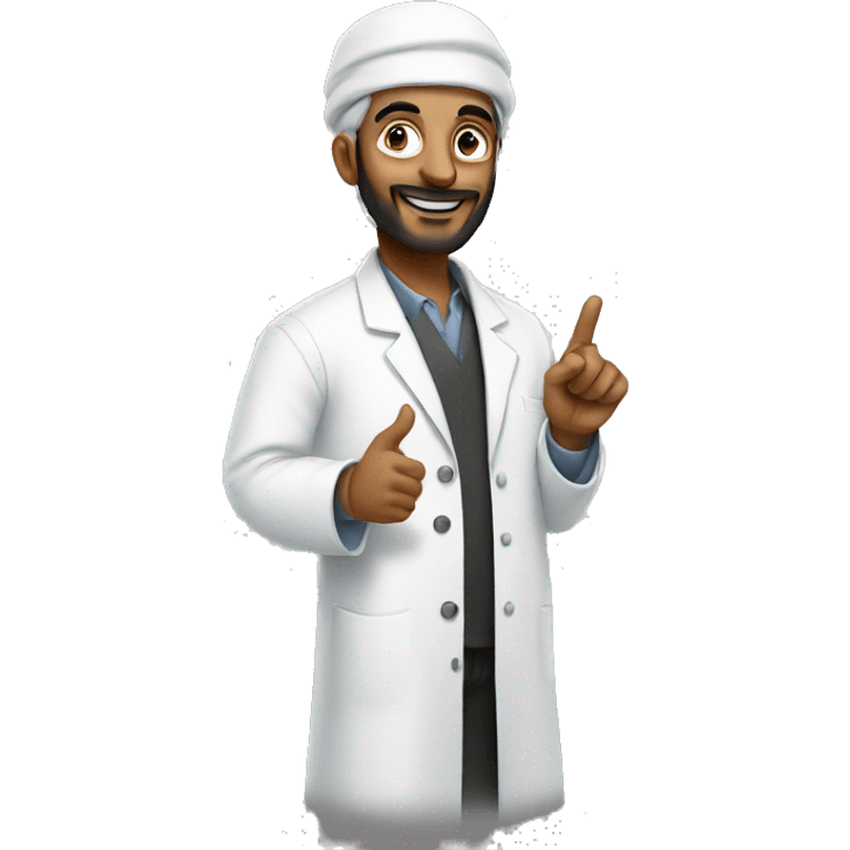 a muslim scientist having an idea with his finger up emoji