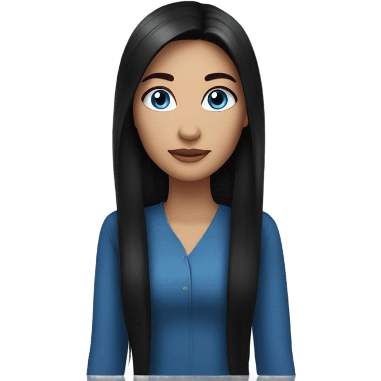 Woman with long black hair, blue eyes emoji