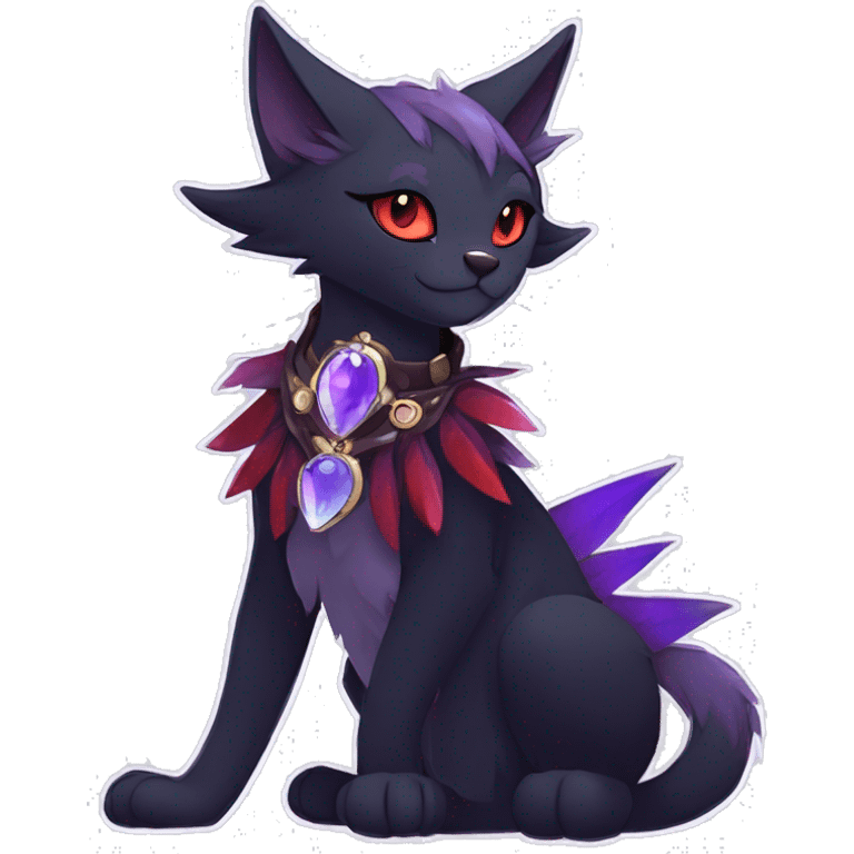 cool cartoon anthro edgy distinguished ethereal elegant beautiful fantasy black purple red ethereal fantasy nargacuga-Noivern-cat-Quiana-Fakemon collar harness moon gem jewels full body emoji