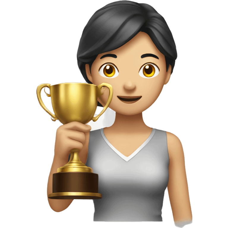 Asian lady holding trophy  emoji