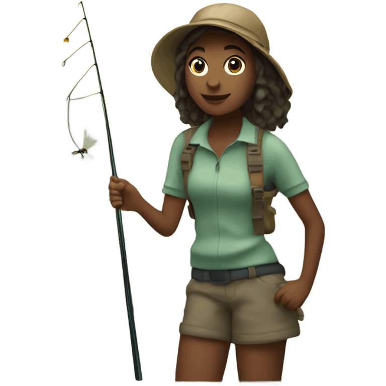 Teenage Girl standing in a stream fishing with a fly rod emoji