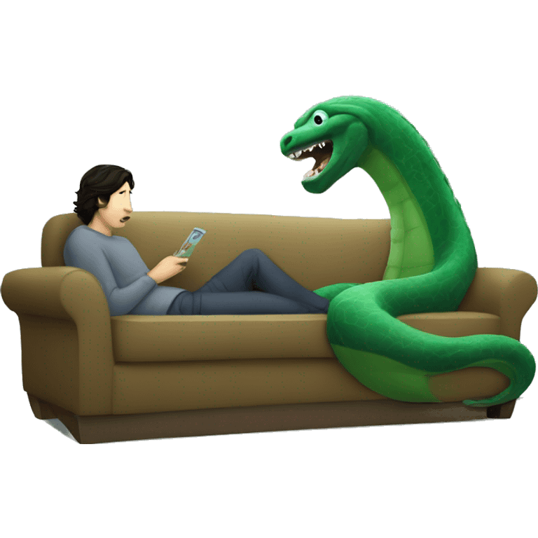 Adam driver in couch with Loch Ness monster watching a movie  emoji