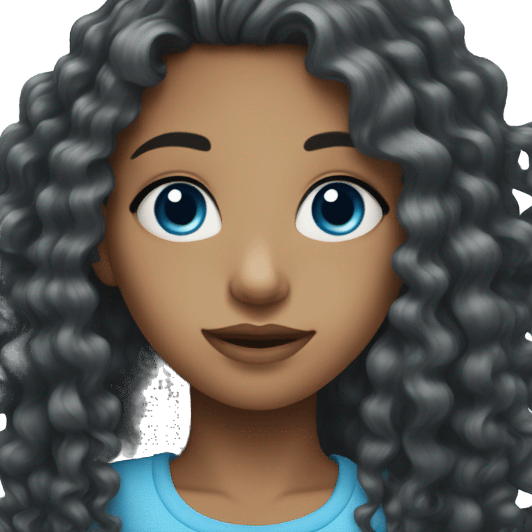 Girl with long, Black curly hair and blue eyes  emoji