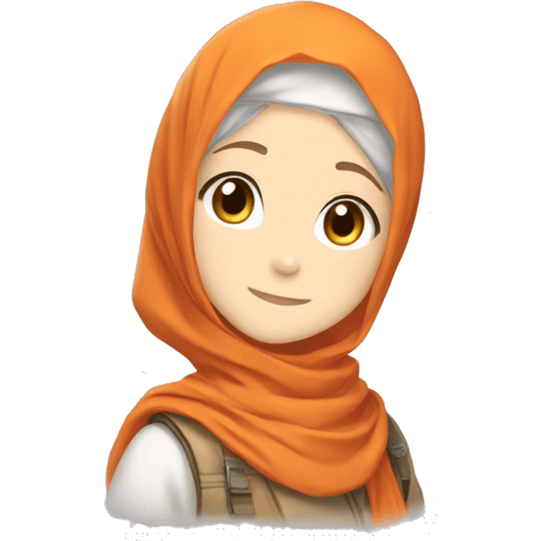 anime girl hijab smile sweet white skinned peanime female adventurer in orange clothes half and wave emoji