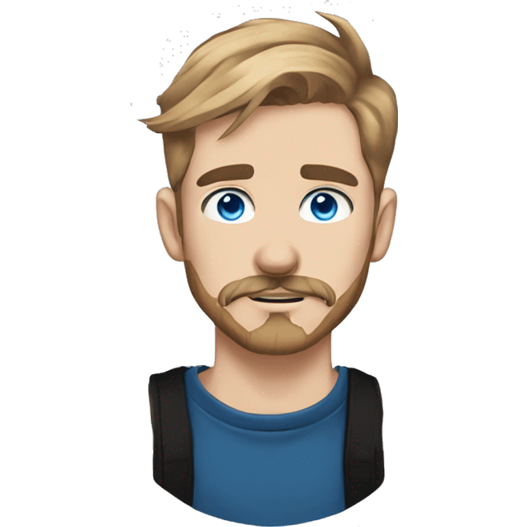 Man with Light brown hair, neck tattoos, arm tattoos, mustache and beard, blue eyes, silver nose piercing hoop, black anime graphic tee emoji