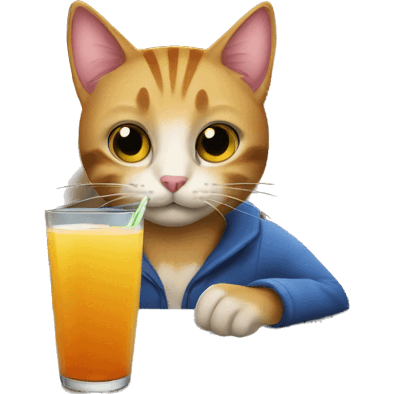 A cat drinking juice in a bar emoji